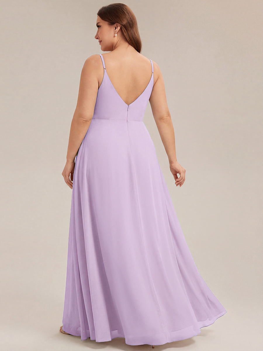 Robe de demoiselle d'honneur plissée à bretelles minces et encolure en V #Couleur_Lilas Givré