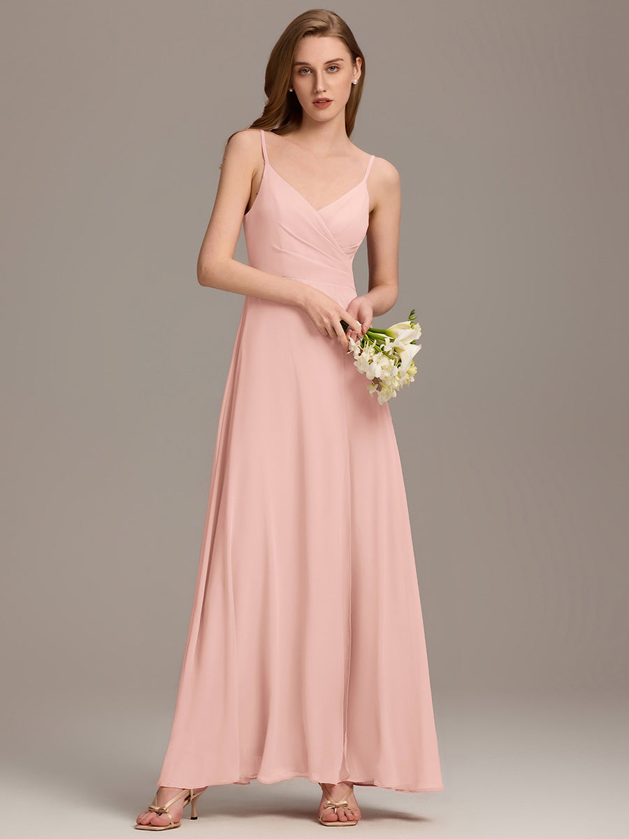 Robe d'invité de mariage trapèze en mousseline fluide à encolure ronde et longueur au genou #Couleur_Rose