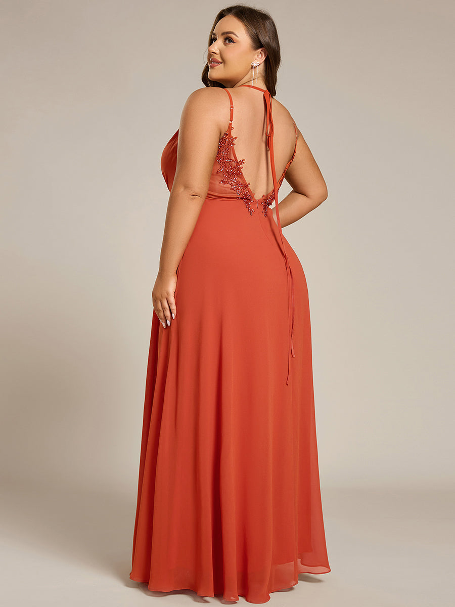Robe demoiselle d'honneur mousseline et dentelle dos nu bretelles fines #Couleur_Burnt Orange