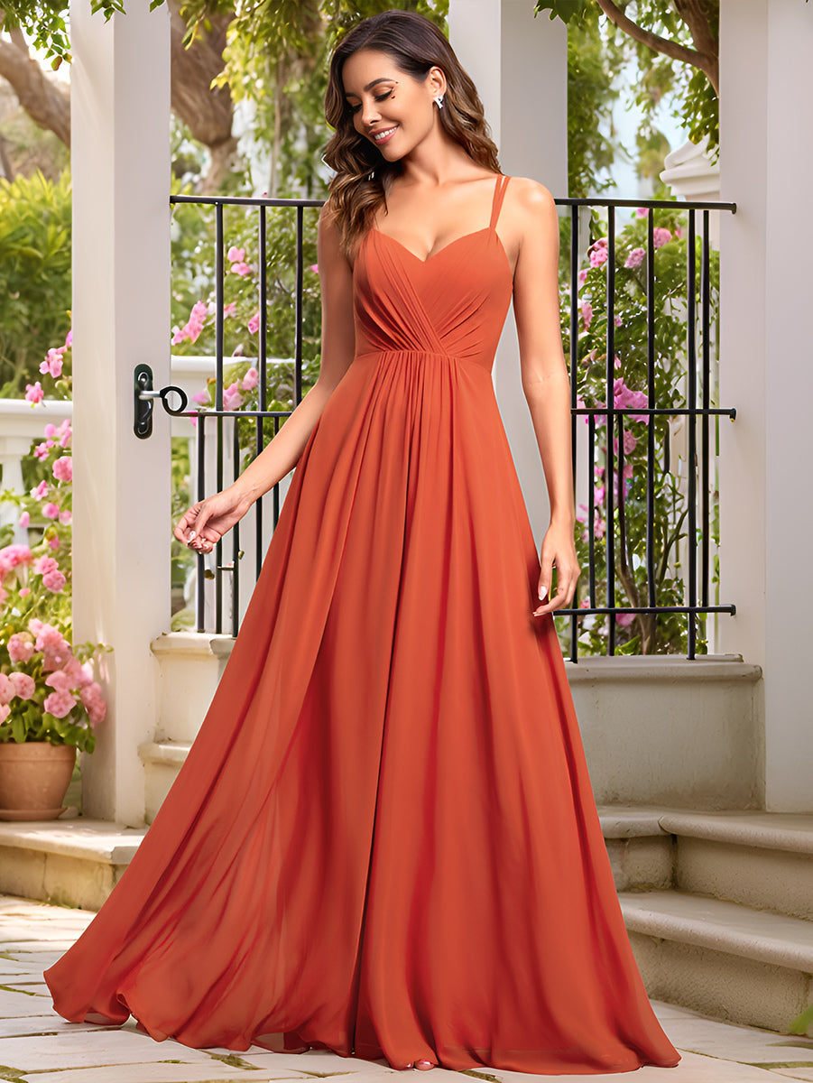 Robe demoiselle d'honneur mousseline et dentelle dos nu bretelles fines #Couleur_Burnt Orange