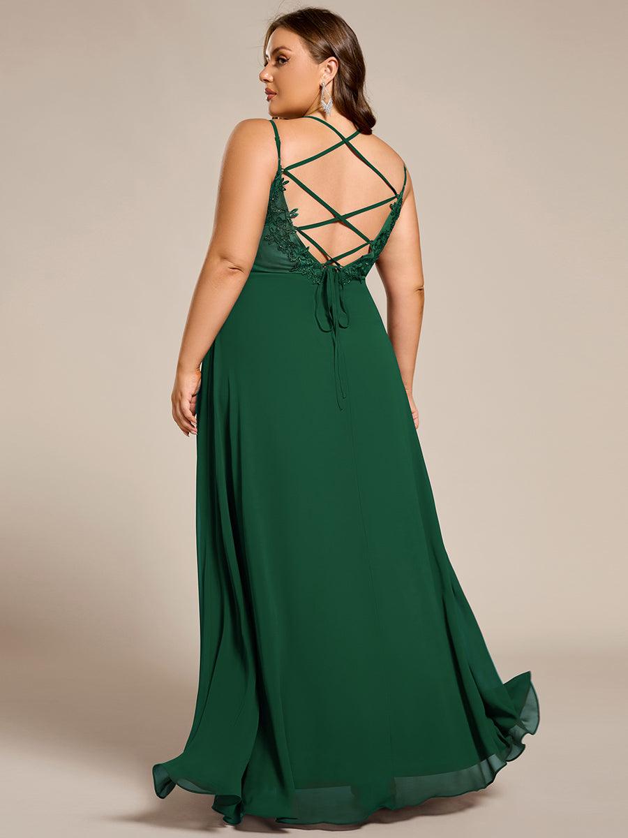 Robe demoiselle d'honneur mousseline et dentelle dos nu bretelles fines #Couleur_Vert Fonce