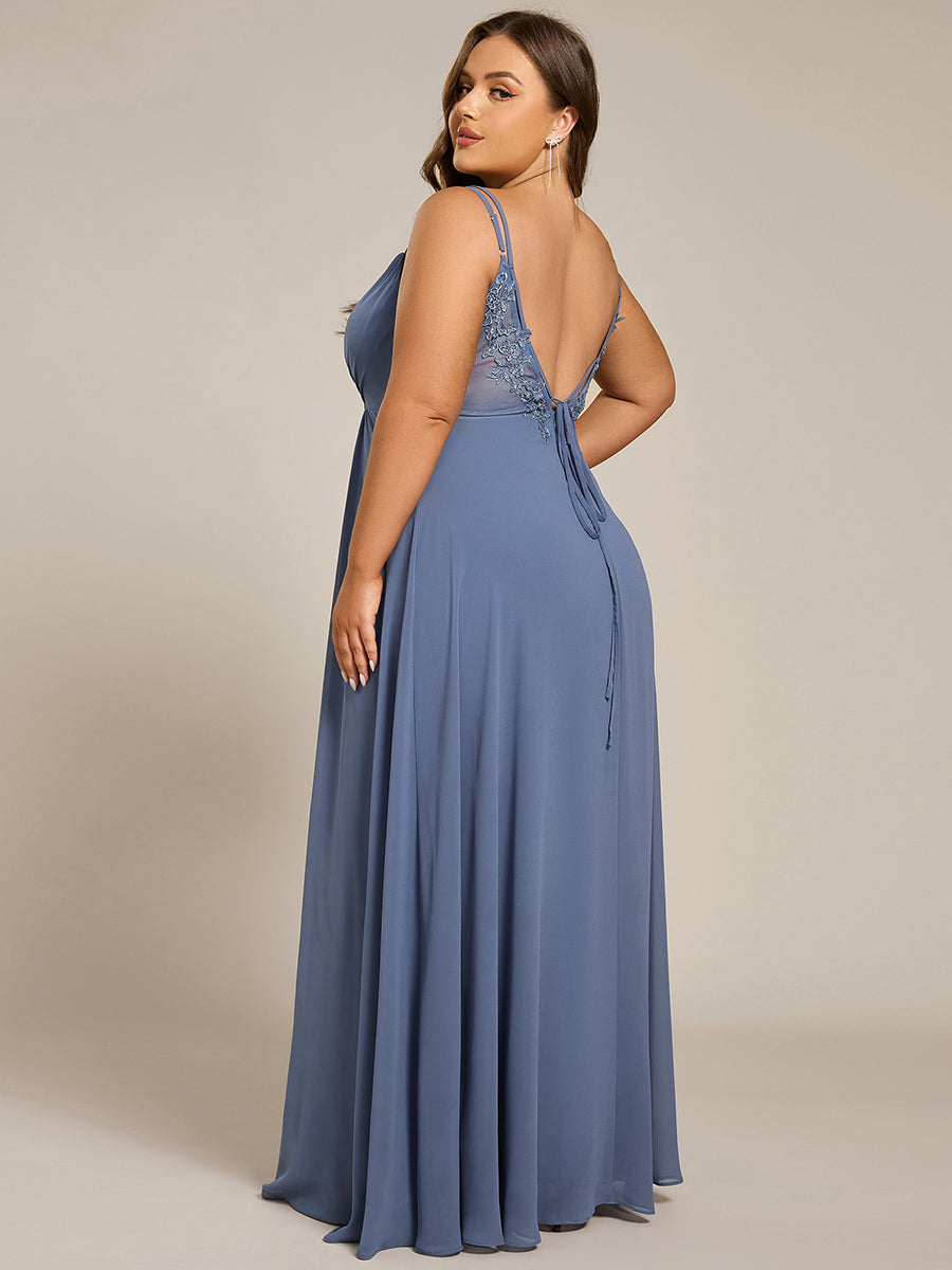 Robe demoiselle d'honneur mousseline et dentelle dos nu bretelles fines #Couleur_Marine Fume