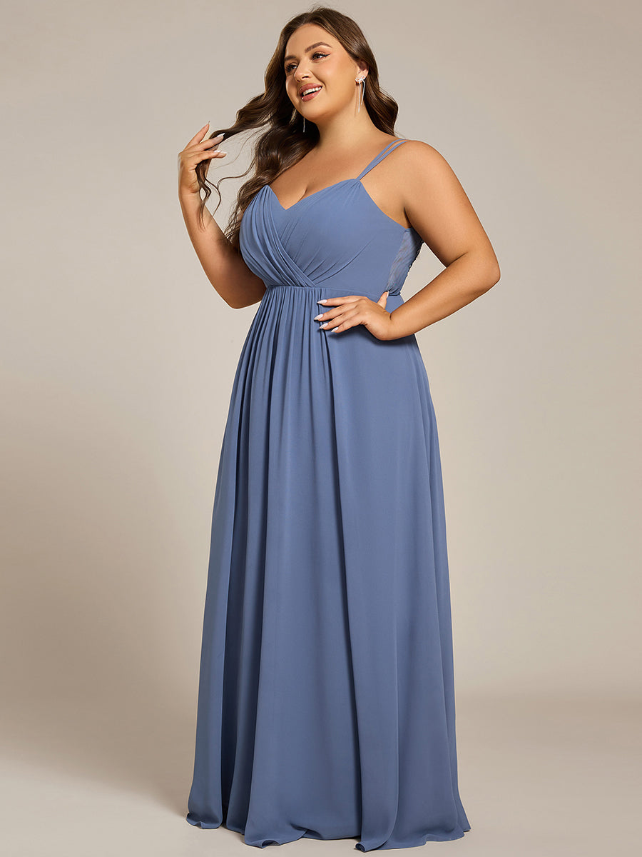 Robe demoiselle d'honneur mousseline et dentelle dos nu bretelles fines #Couleur_Marine Fume