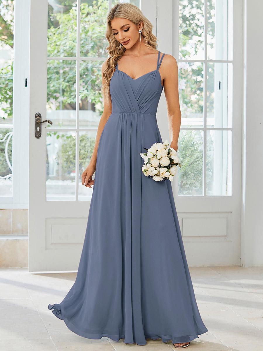 Robe demoiselle d'honneur mousseline et dentelle dos nu bretelles fines #Couleur_Marine Fume