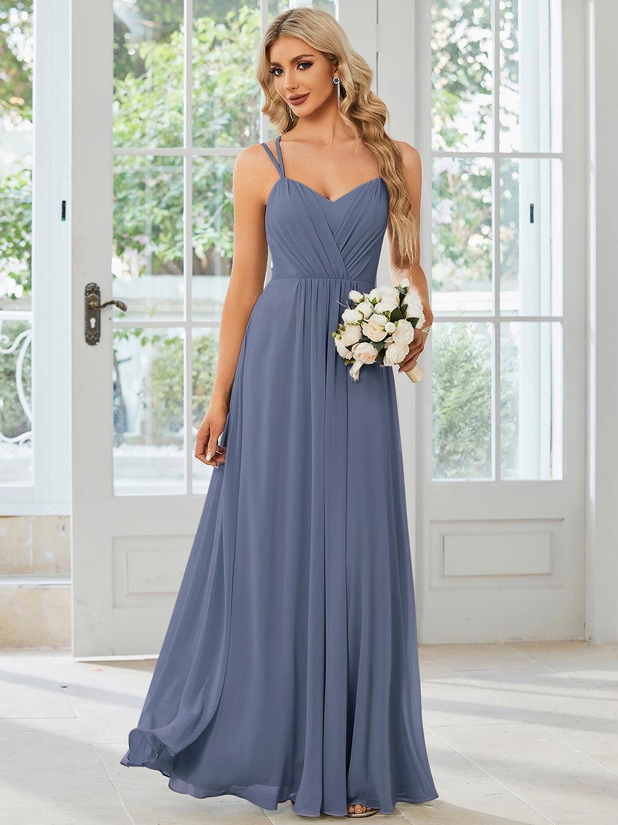 Robe demoiselle d'honneur mousseline et dentelle dos nu bretelles fines #Couleur_Marine Fume