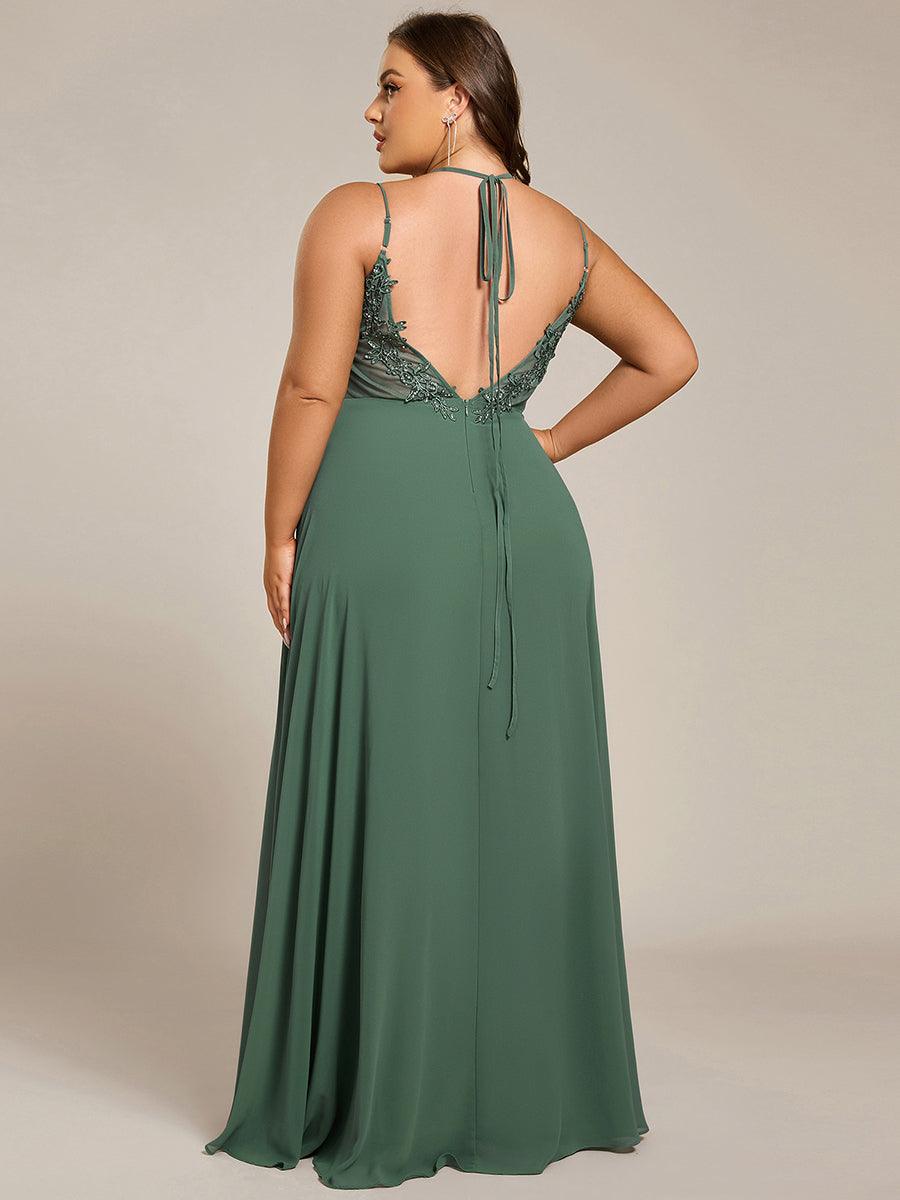Robe demoiselle d'honneur mousseline et dentelle dos nu bretelles fines #Couleur_Eucalyptus