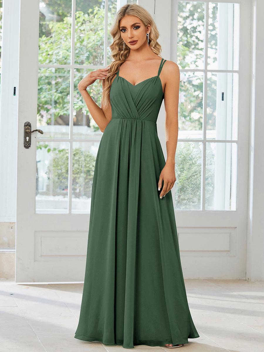 Robe demoiselle d'honneur mousseline et dentelle dos nu bretelles fines #Couleur_Eucalyptus