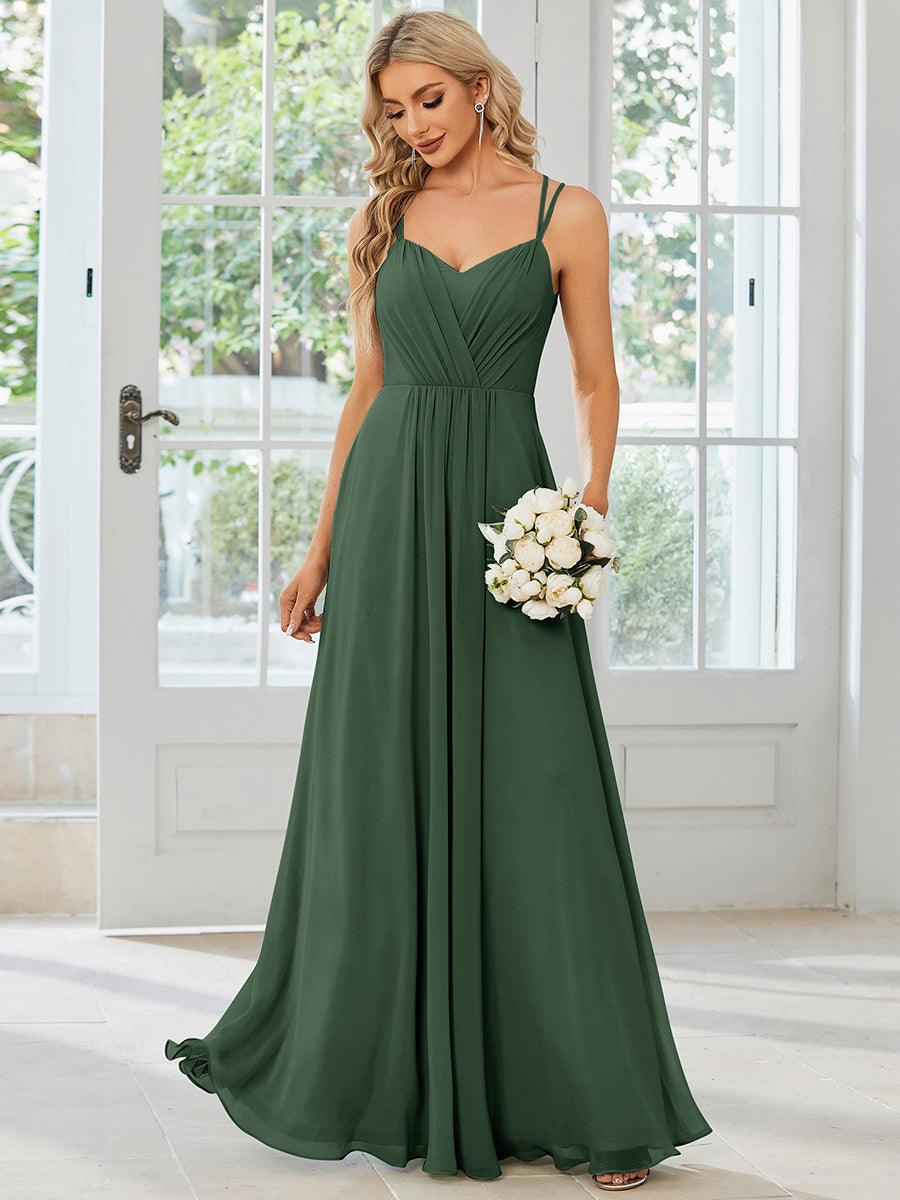 Robe demoiselle d'honneur mousseline et dentelle dos nu bretelles fines #Couleur_Eucalyptus