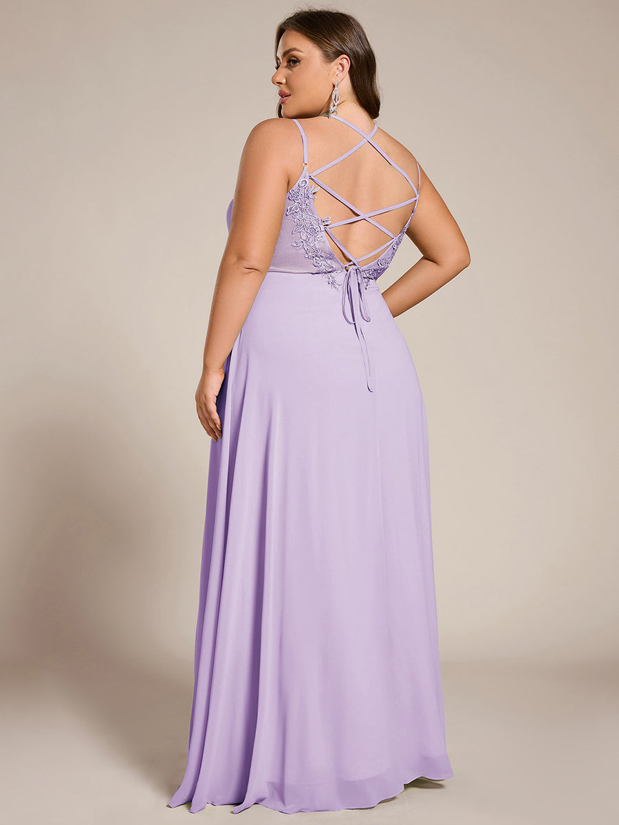 Robe demoiselle d'honneur mousseline et dentelle dos nu bretelles fines #Couleur_Lilas Givré