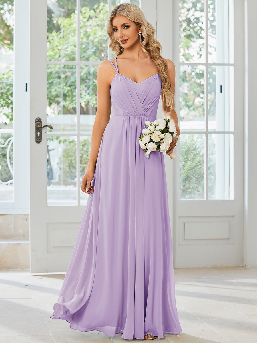 Robe demoiselle d'honneur mousseline et dentelle dos nu bretelles fines #Couleur_Lilas Givré