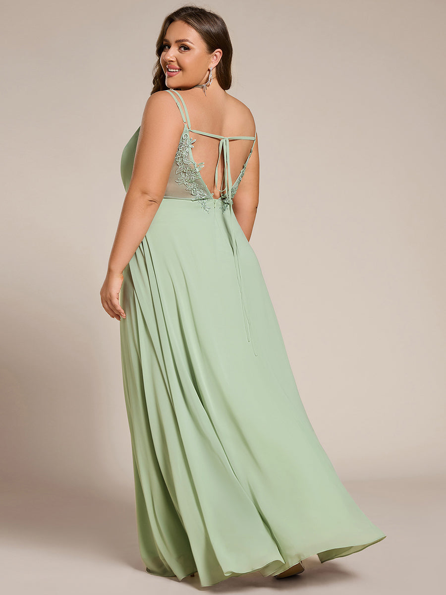 Robe demoiselle d'honneur mousseline et dentelle dos nu bretelles fines #Couleur_Menthe Verte