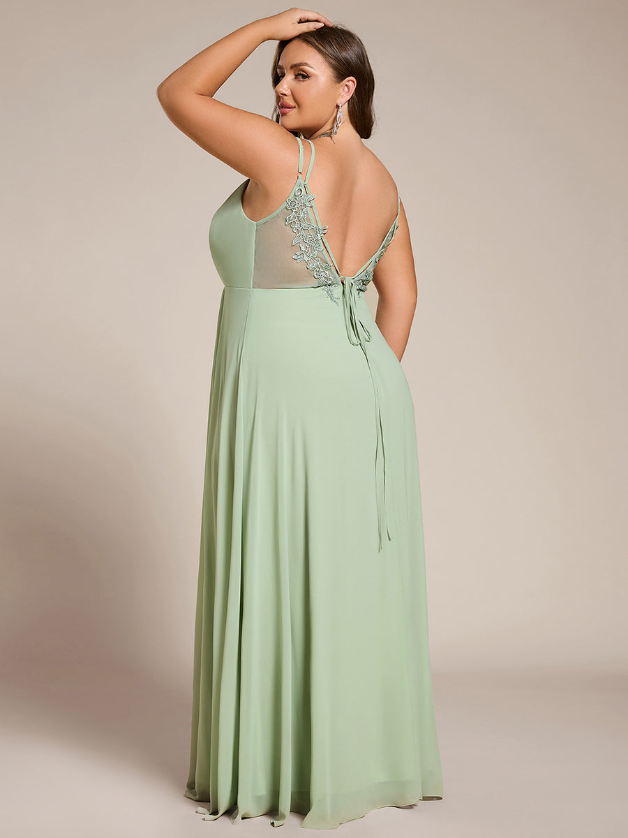 Robe demoiselle d'honneur mousseline et dentelle dos nu bretelles fines #Couleur_Menthe Verte