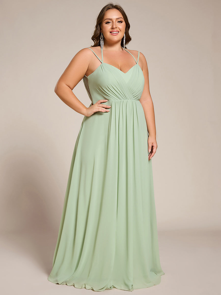 Robe demoiselle d'honneur mousseline et dentelle dos nu bretelles fines #Couleur_Menthe Verte