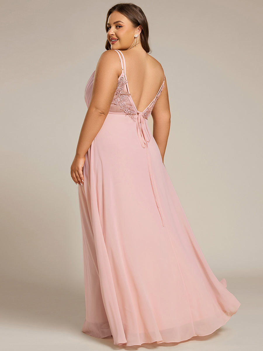 Robe demoiselle d'honneur mousseline et dentelle dos nu bretelles fines #Couleur_Rose