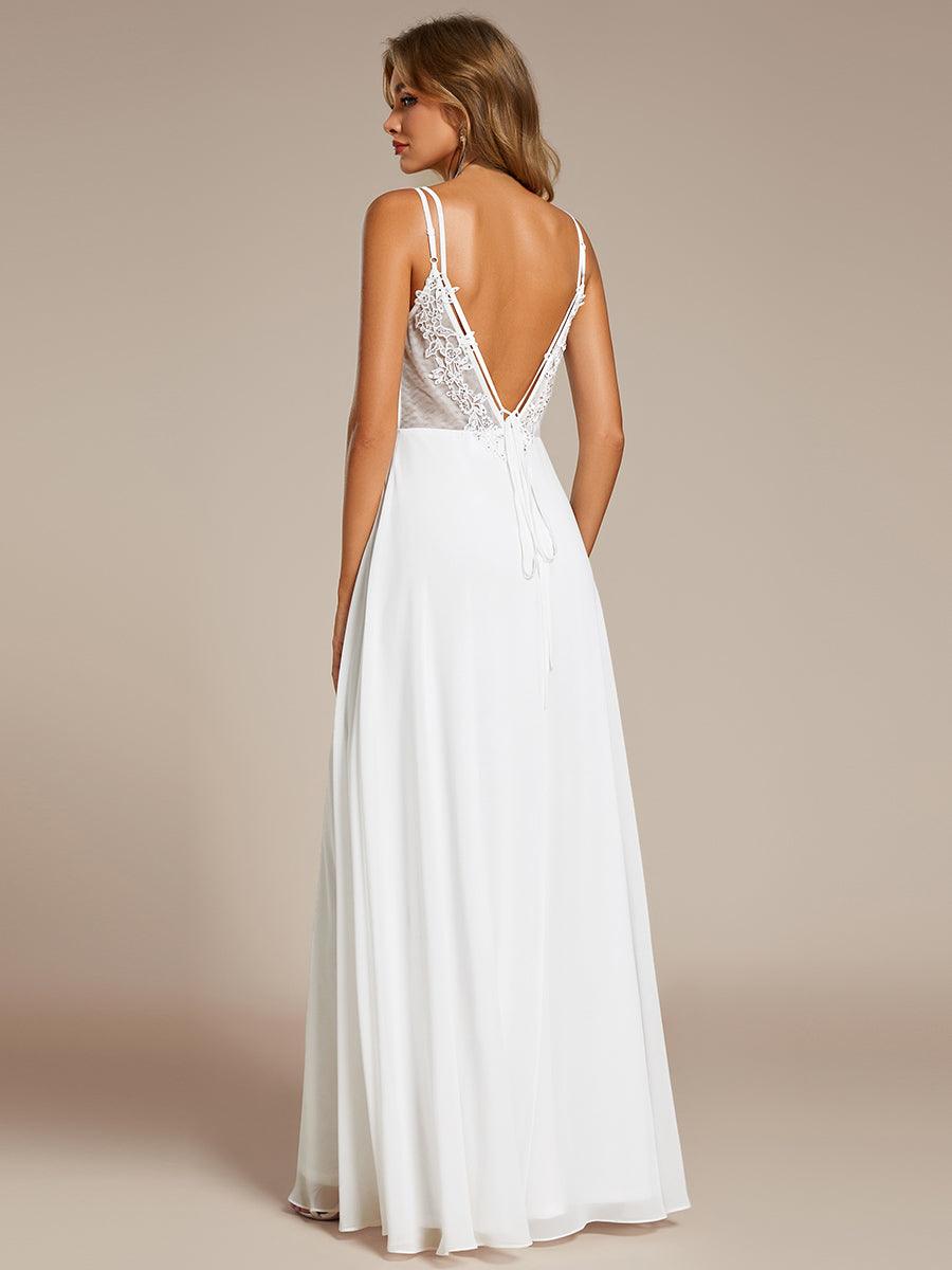 Robe demoiselle d'honneur mousseline et dentelle dos nu bretelles fines #Couleur_Blanc