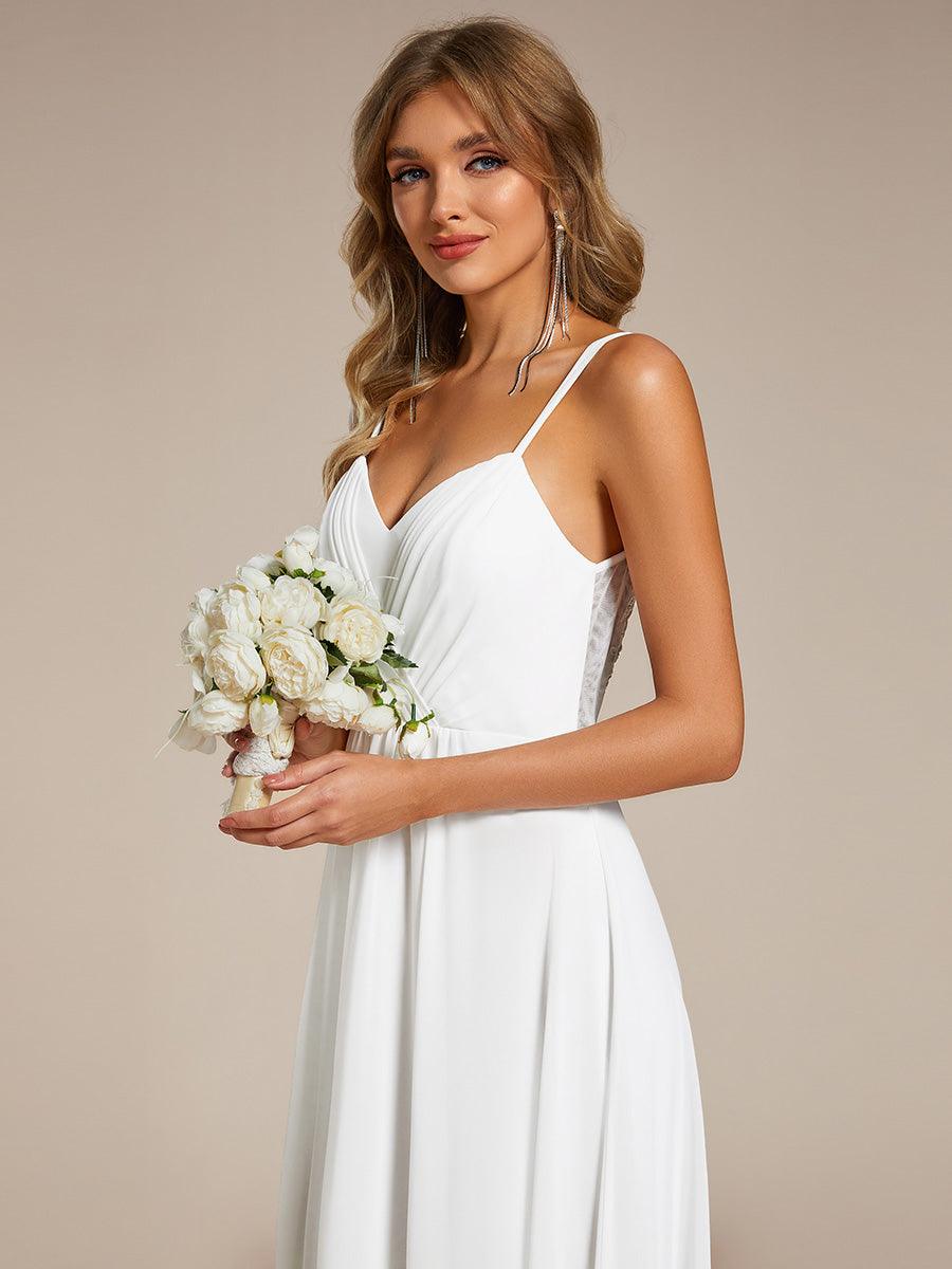 Robe demoiselle d'honneur mousseline et dentelle dos nu bretelles fines #Couleur_Blanc