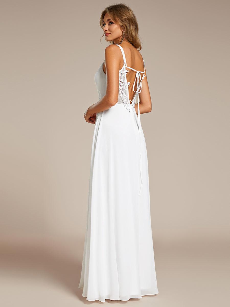 Robe demoiselle d'honneur mousseline et dentelle dos nu bretelles fines #Couleur_Blanc