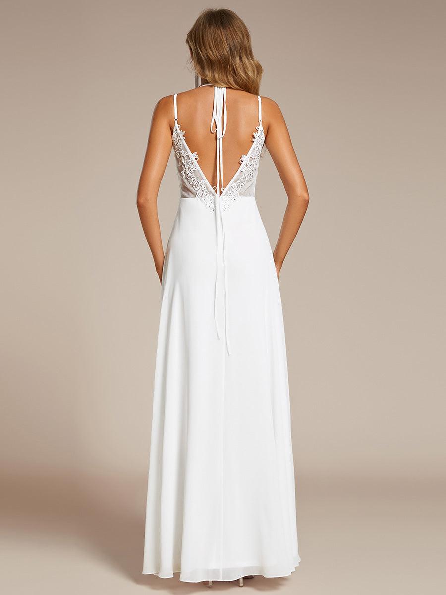 Robe demoiselle d'honneur mousseline et dentelle dos nu bretelles fines #Couleur_Blanc