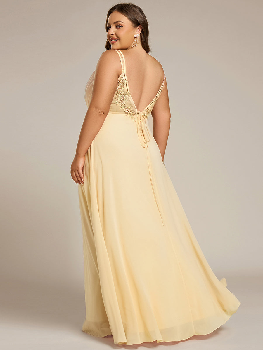 Robe demoiselle d'honneur mousseline et dentelle dos nu bretelles fines #Couleur_Jaune