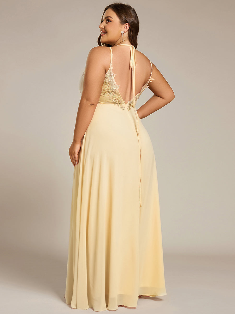 Robe demoiselle d'honneur mousseline et dentelle dos nu bretelles fines #Couleur_Jaune
