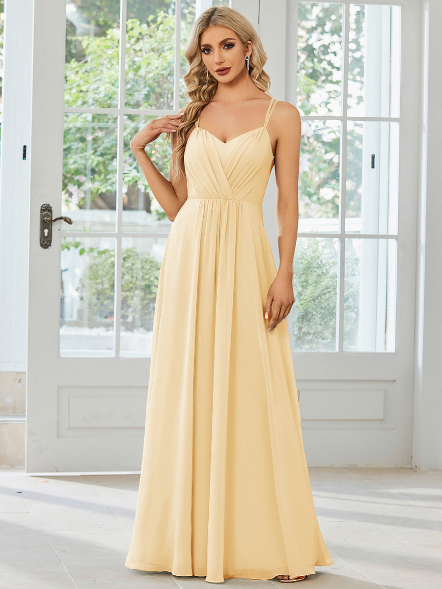 Robe demoiselle d'honneur mousseline et dentelle dos nu bretelles fines #Couleur_Jaune