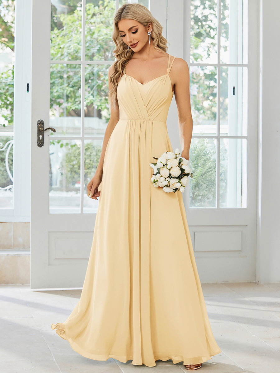 Robe demoiselle d'honneur mousseline et dentelle dos nu bretelles fines #Couleur_Jaune
