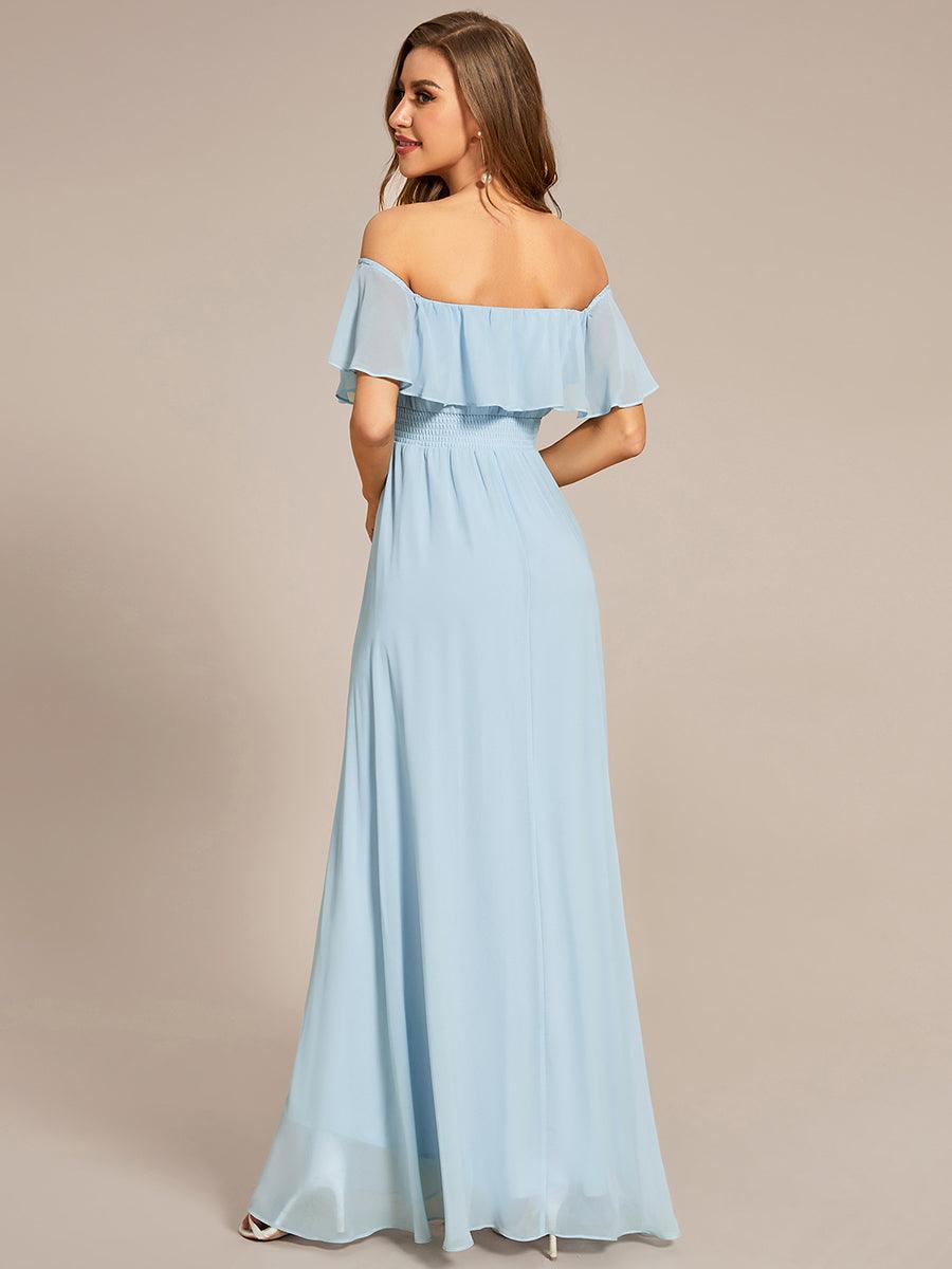 Robe demoiselle d'honneur Manches Courtes Epaules dénudées Volants en Cascade #Couleur_Bleu Ciel