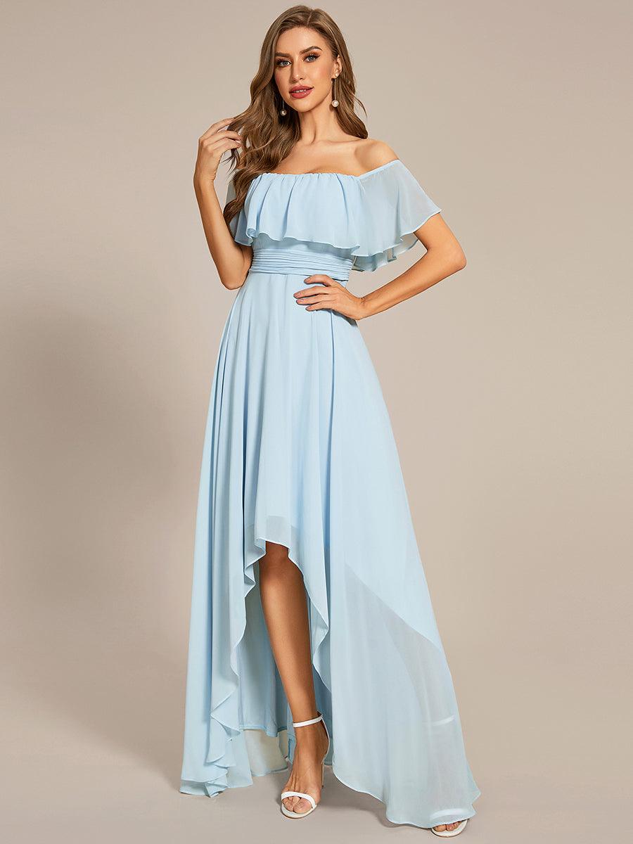 Robe demoiselle d'honneur Manches Courtes Epaules dénudées Volants en Cascade #Couleur_Bleu Ciel