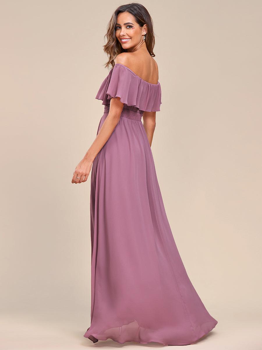 Robe demoiselle d'honneur Manches Courtes Epaules dénudées Volants en Cascade #Couleur_Orchidee
