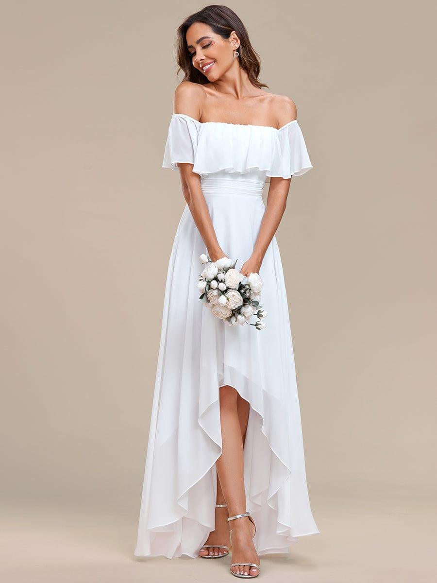 Robe demoiselle d'honneur Manches Courtes Epaules dénudées Volants en Cascade #Couleur_Blanc