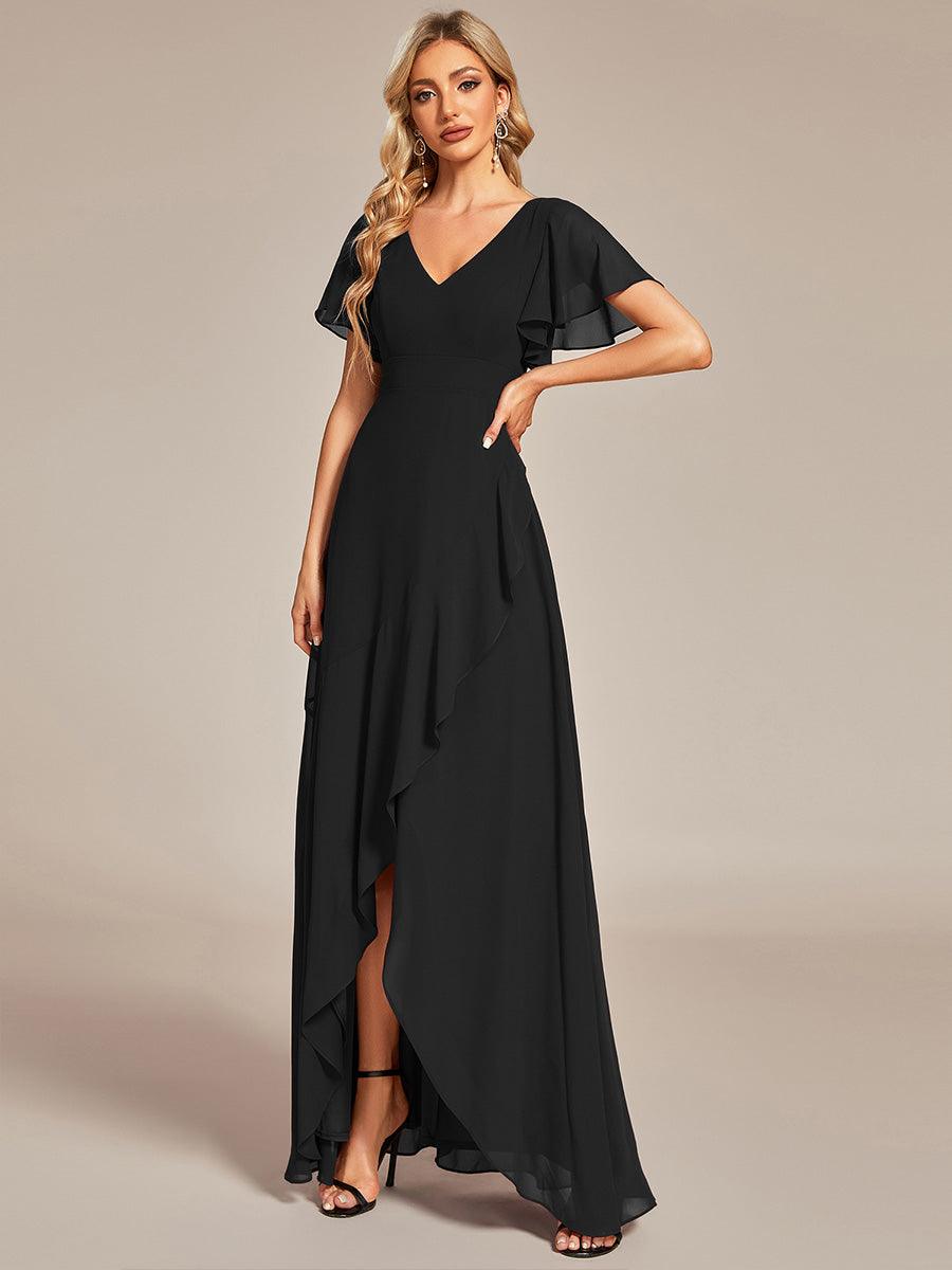 Taille personnalisée Robe demoiselle d'honneur Ourlet en feuille lotus Charmante #Couleur_Noir