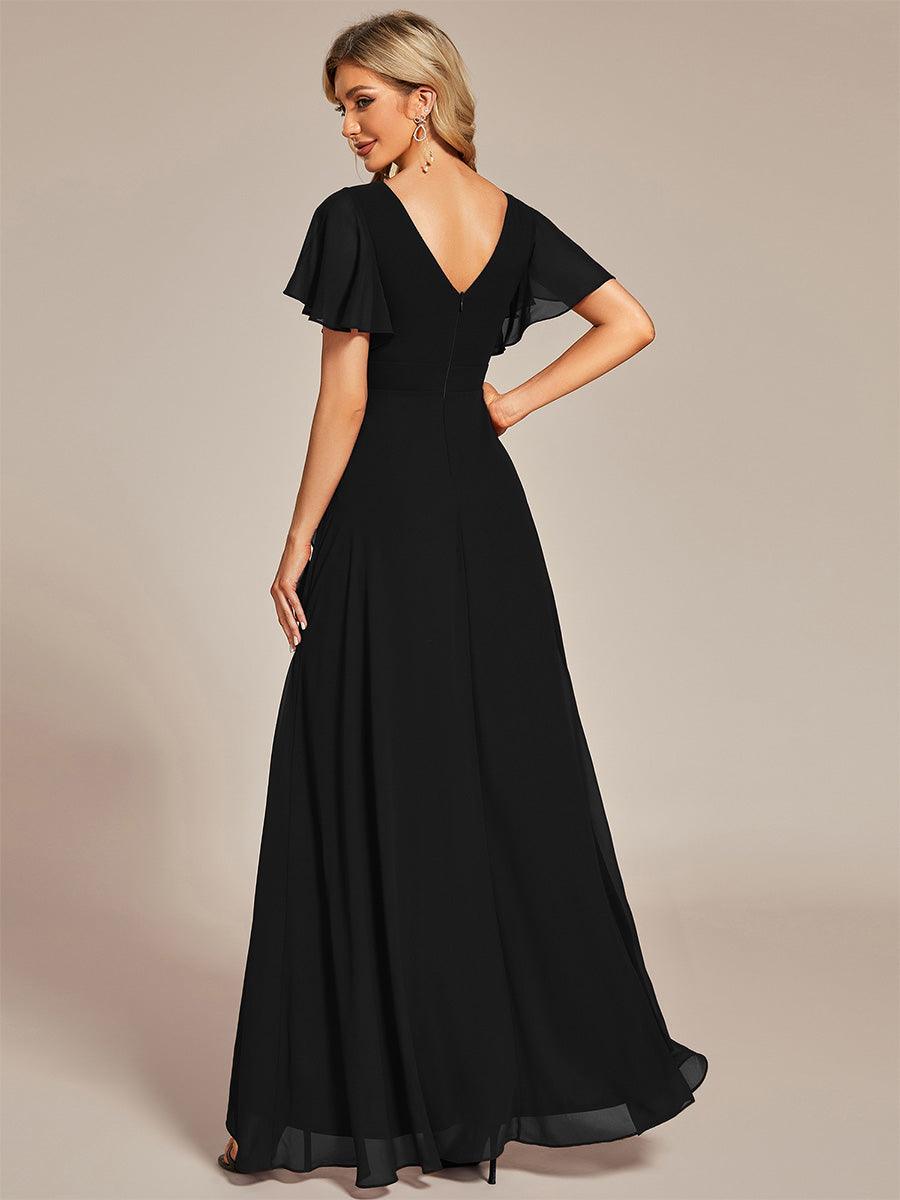 Taille personnalisée Robe demoiselle d'honneur Ourlet en feuille lotus Charmante #Couleur_Noir