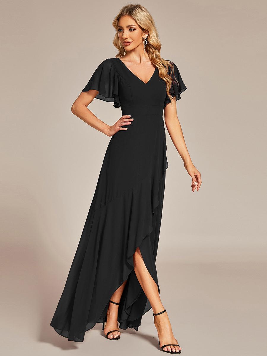 Taille personnalisée Robe demoiselle d'honneur Ourlet en feuille lotus Charmante #Couleur_Noir
