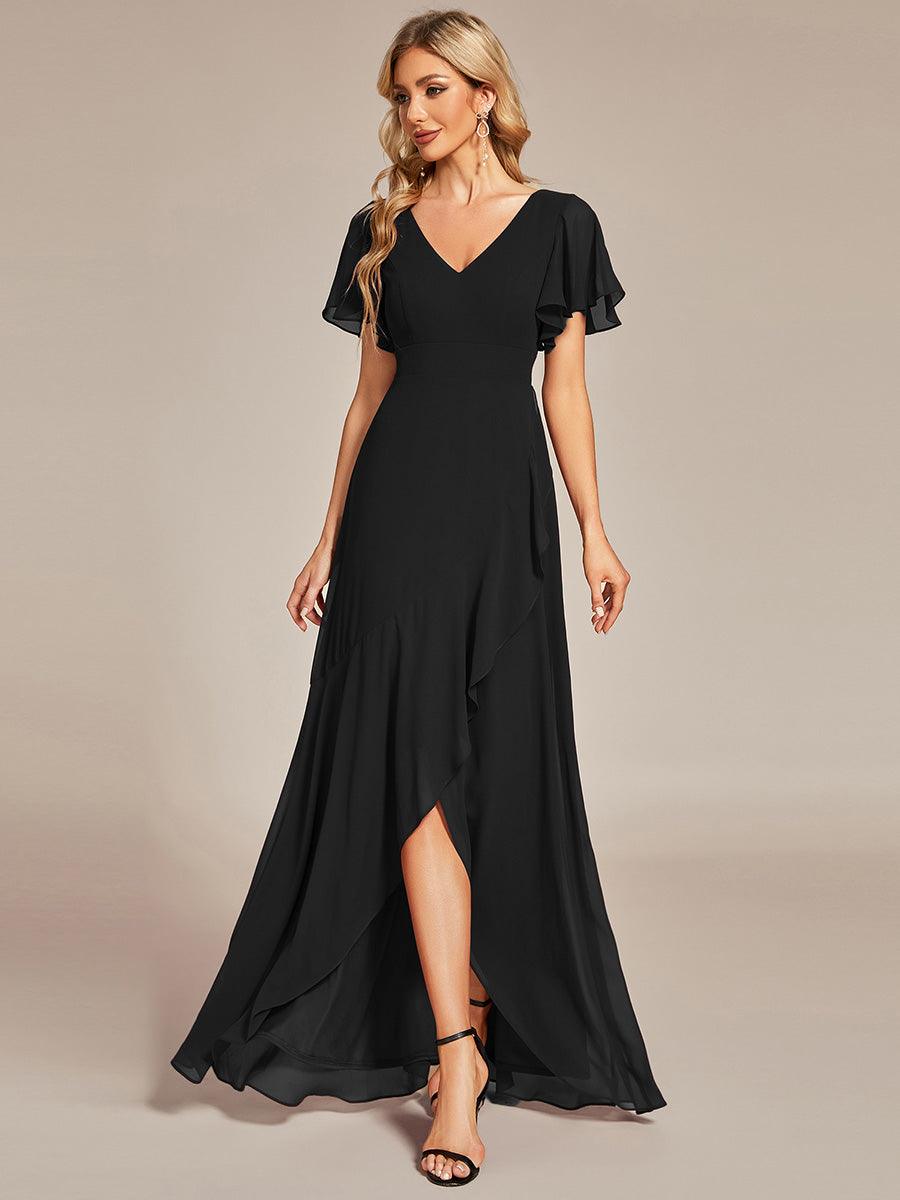 Taille personnalisée Robe demoiselle d'honneur Ourlet en feuille lotus Charmante #Couleur_Noir