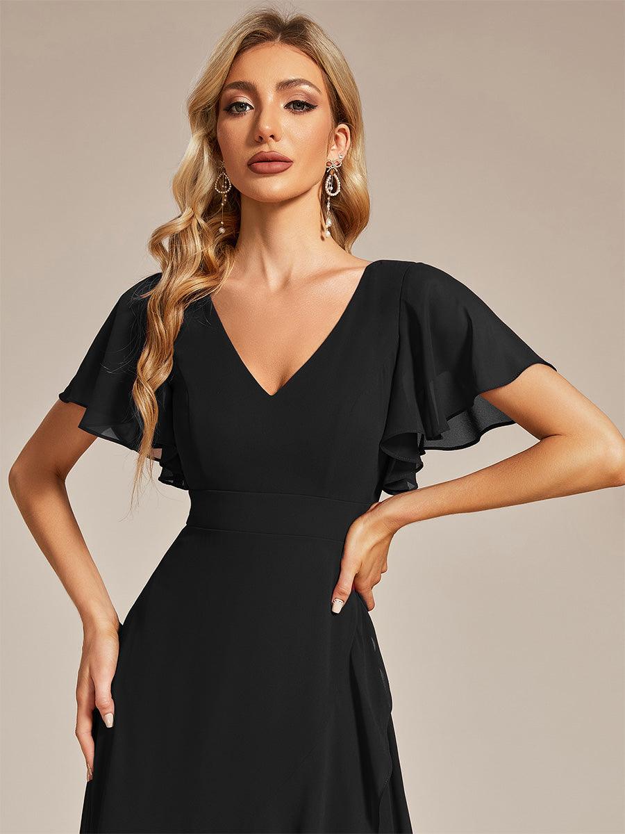 Taille personnalisée Robe demoiselle d'honneur Ourlet en feuille lotus Charmante #Couleur_Noir