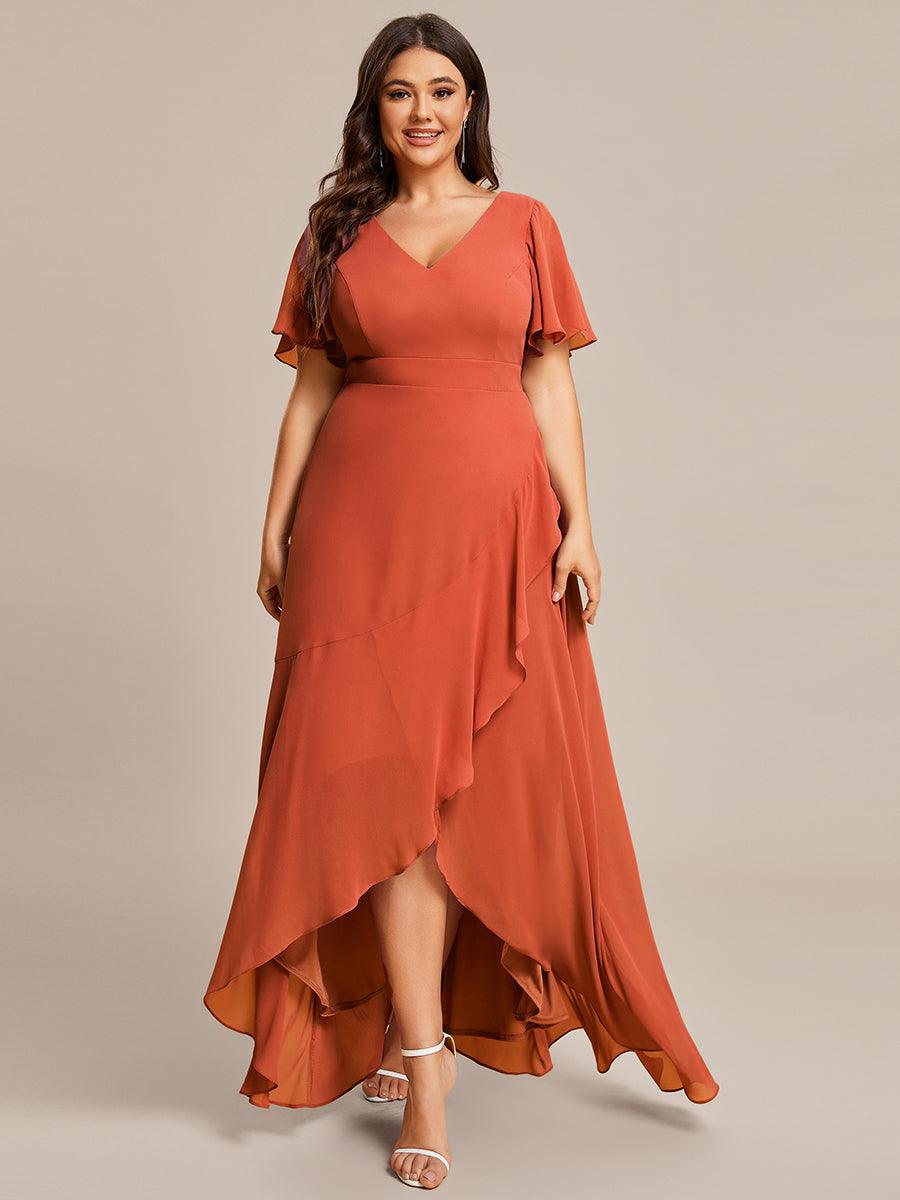 Taille personnalisée Robe demoiselle d'honneur Ourlet en feuille lotus Charmante #Couleur_Burnt Orange