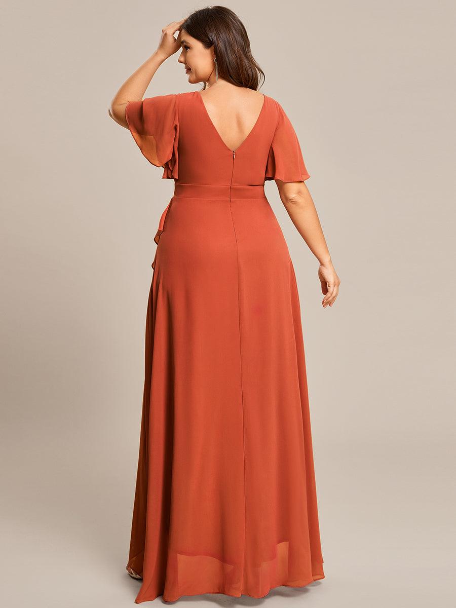 Taille personnalisée Robe demoiselle d'honneur Ourlet en feuille lotus Charmante #Couleur_Burnt Orange