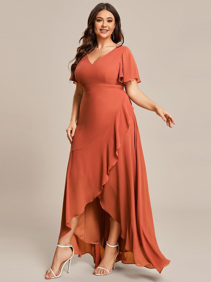 Taille personnalisée Robe demoiselle d'honneur Ourlet en feuille lotus Charmante #Couleur_Burnt Orange