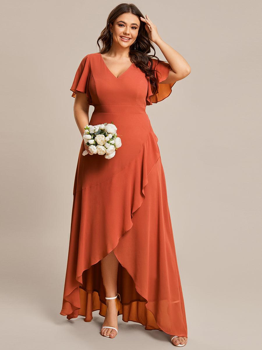 Taille personnalisée Robe demoiselle d'honneur Ourlet en feuille lotus Charmante #Couleur_Burnt Orange
