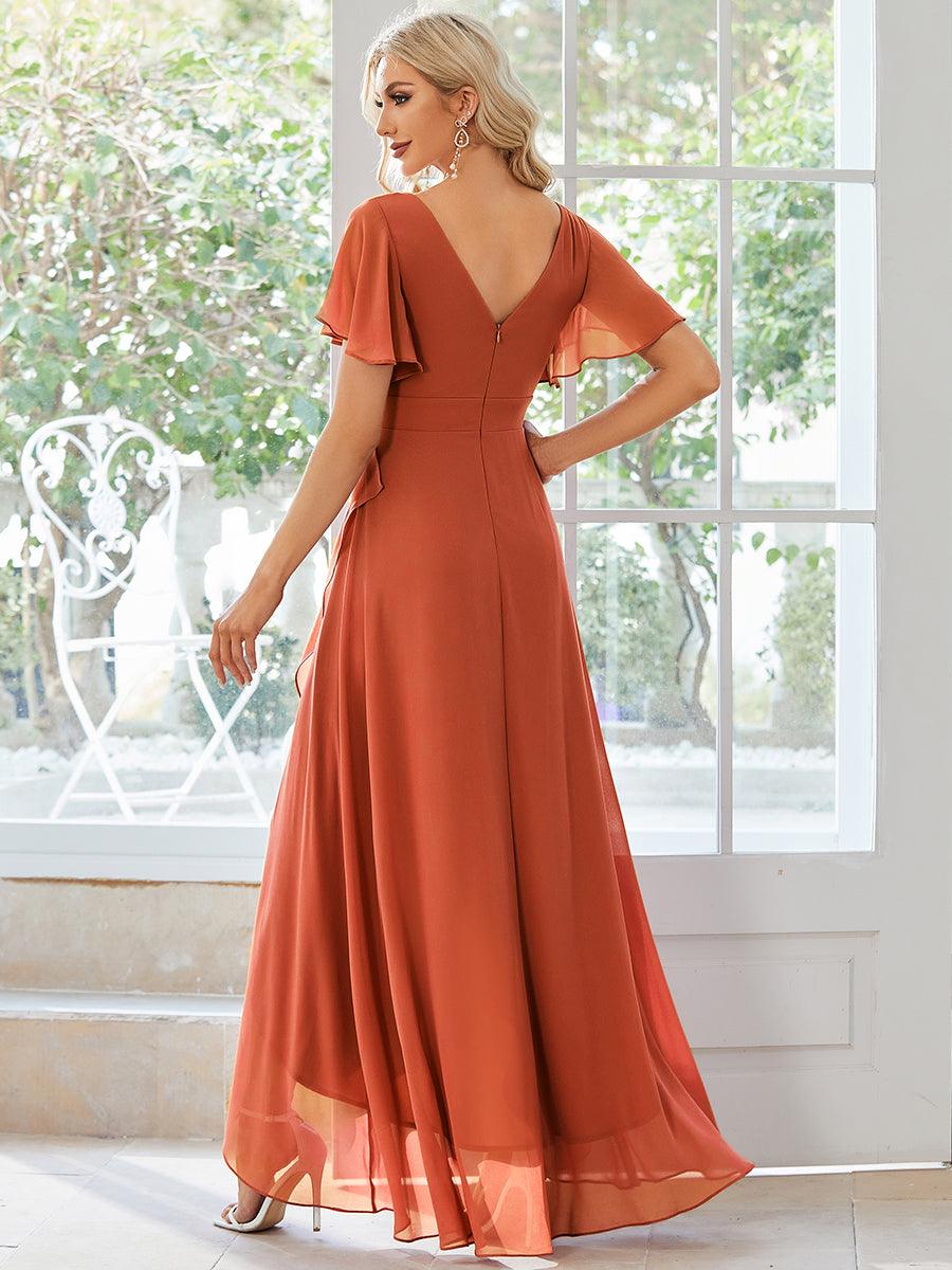 Taille personnalisée Robe demoiselle d'honneur Ourlet en feuille lotus Charmante #Couleur_Burnt Orange