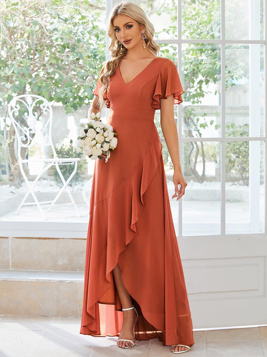 Taille personnalisée Robe demoiselle d'honneur Ourlet en feuille lotus Charmante #Couleur_Burnt Orange
