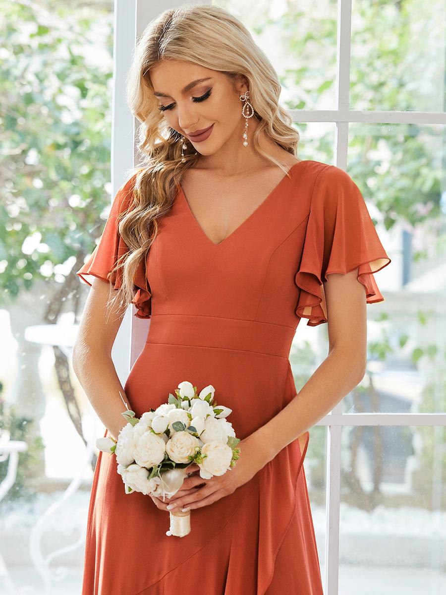 Taille personnalisée Robe demoiselle d'honneur Ourlet en feuille lotus Charmante #Couleur_Burnt Orange