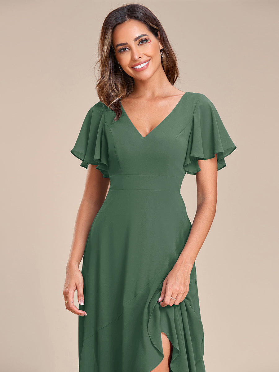 Robe demoiselle d'honneur Mousseline Ourlet en feuille de lotus Charmante #Couleur_Eucalyptus
