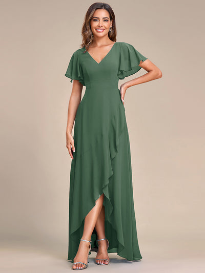 ever OREE|Robe demoiselle d'honneur en mousseline ourlet en feuille de lotus charmante(Vente Finale)