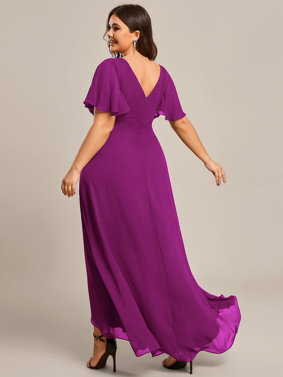 Taille personnalisée Robe demoiselle d'honneur Ourlet en feuille lotus Charmante #Couleur_Fuchsia