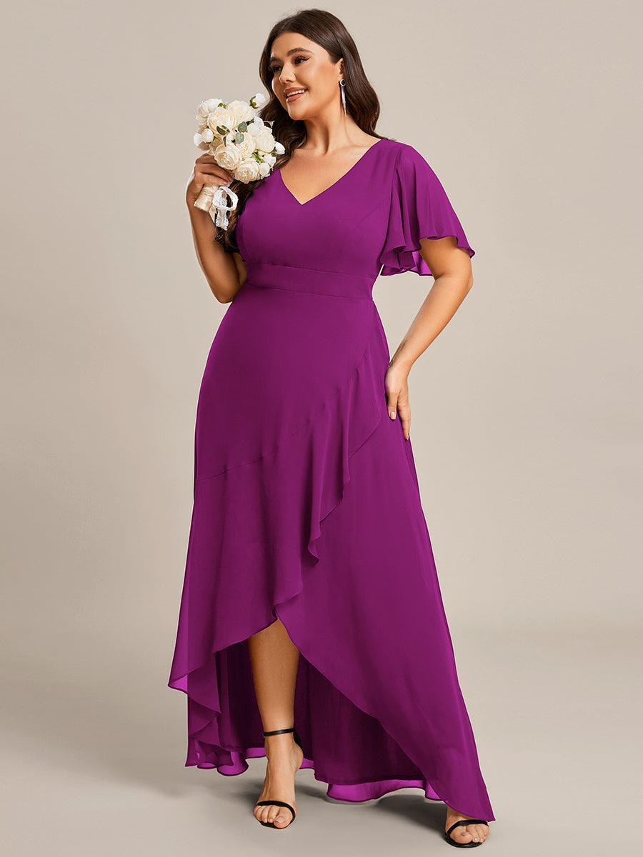 Taille personnalisée Robe demoiselle d'honneur Ourlet en feuille lotus Charmante #Couleur_Fuchsia