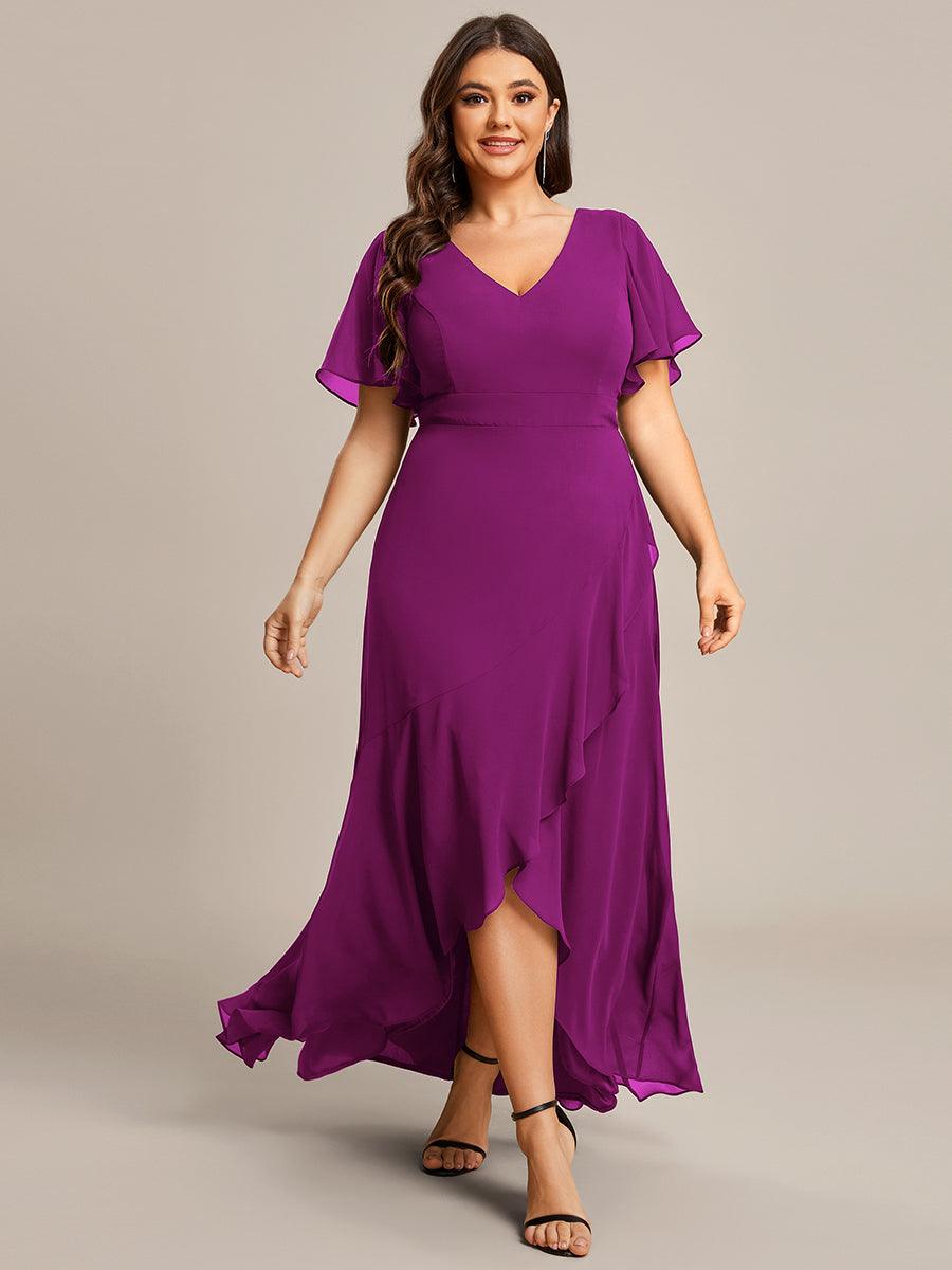 Taille personnalisée Robe demoiselle d'honneur Ourlet en feuille lotus Charmante #Couleur_Fuchsia