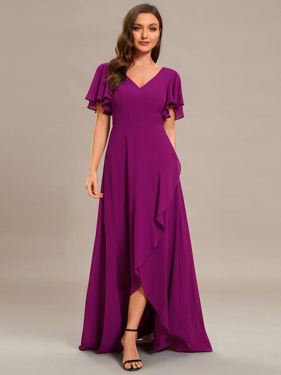 Taille personnalisée Robe demoiselle d'honneur Ourlet en feuille lotus Charmante #Couleur_Fuchsia
