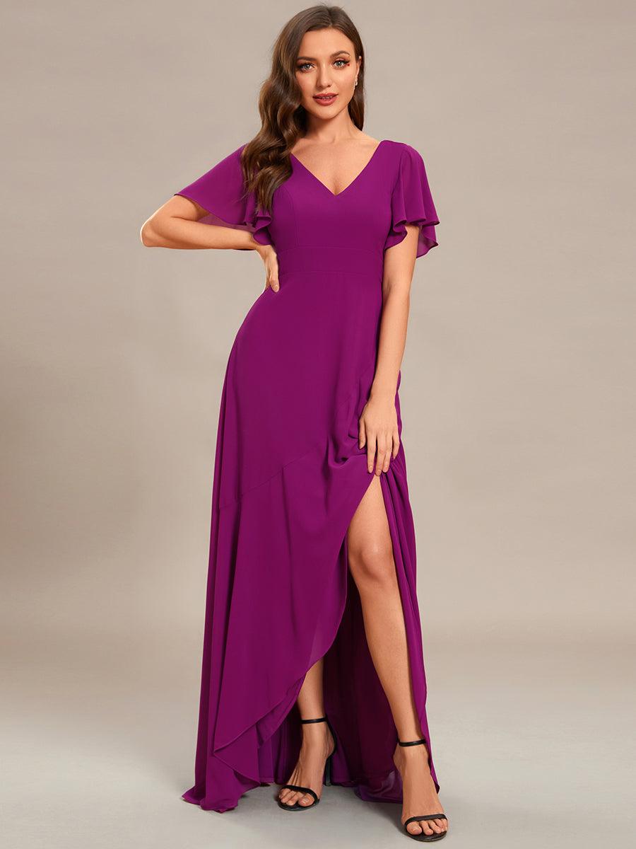 Taille personnalisée Robe demoiselle d'honneur Ourlet en feuille lotus Charmante #Couleur_Fuchsia