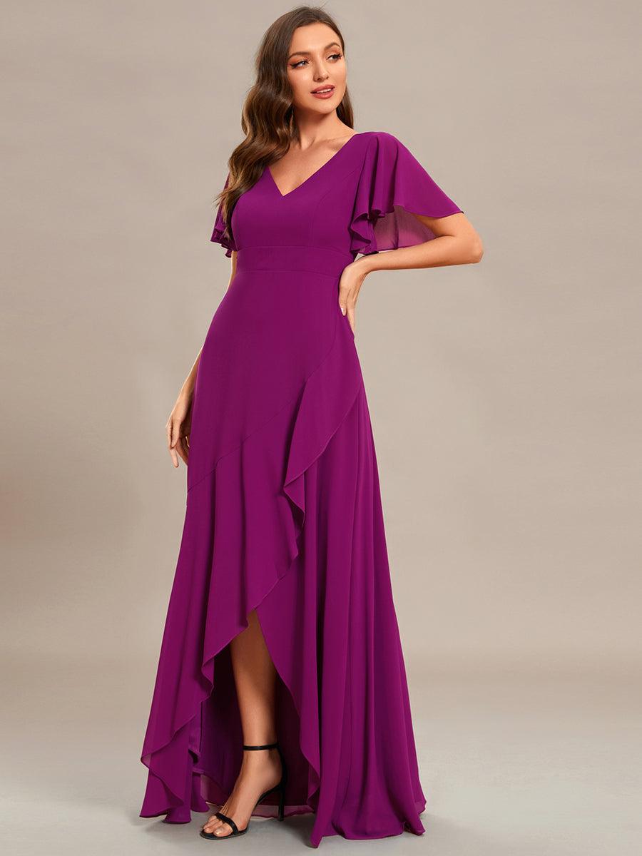 Taille personnalisée Robe demoiselle d'honneur Ourlet en feuille lotus Charmante #Couleur_Fuchsia